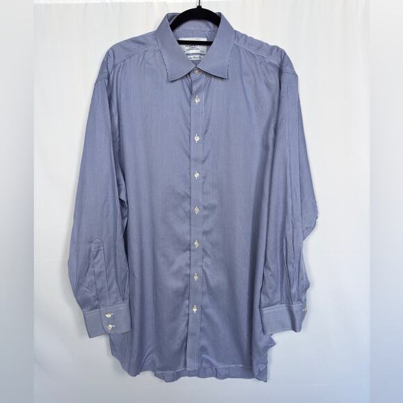 Charles Tyrwhitt Non Iron Classic Fit 17.5/34in Blue Houndstooth Dress Shirt - Picture 1 of 5